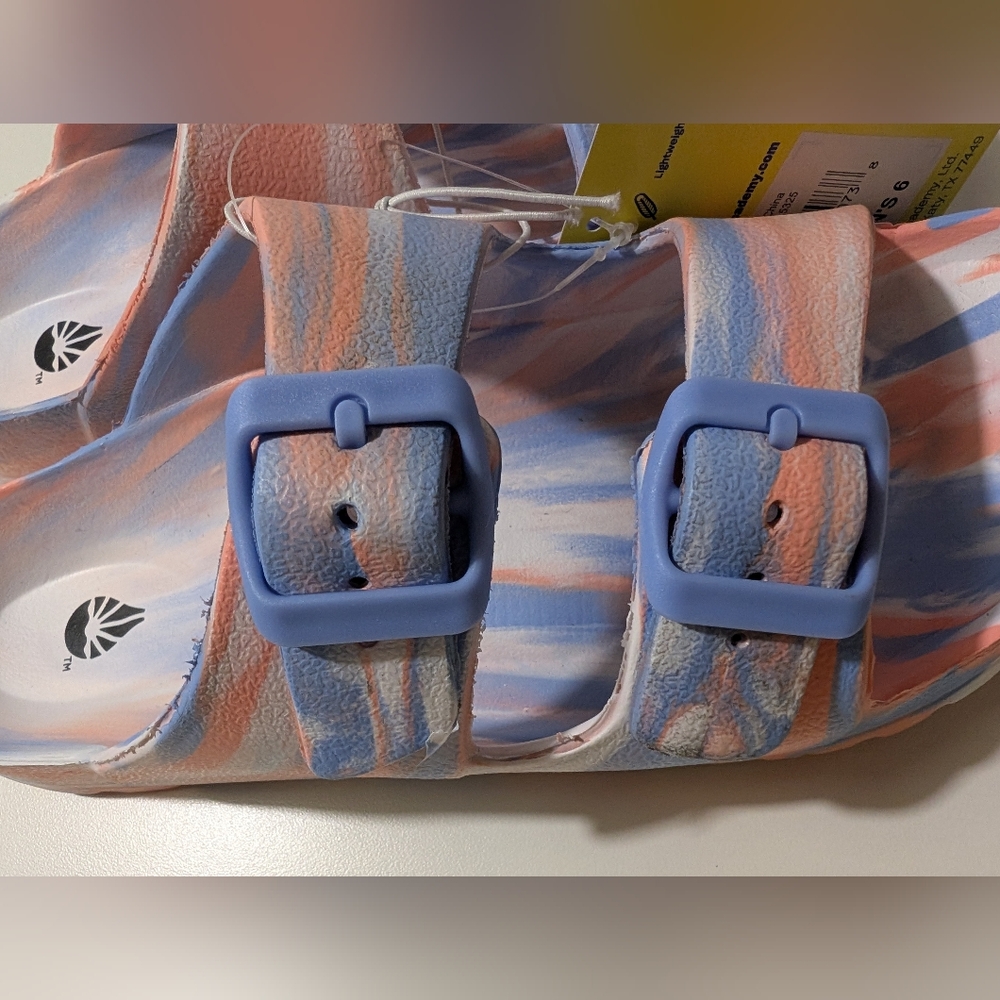 NWT O'rageous Women's Size 6 2 Buckle Swirl Sandals Blue and Pink - Picture 10 of 10